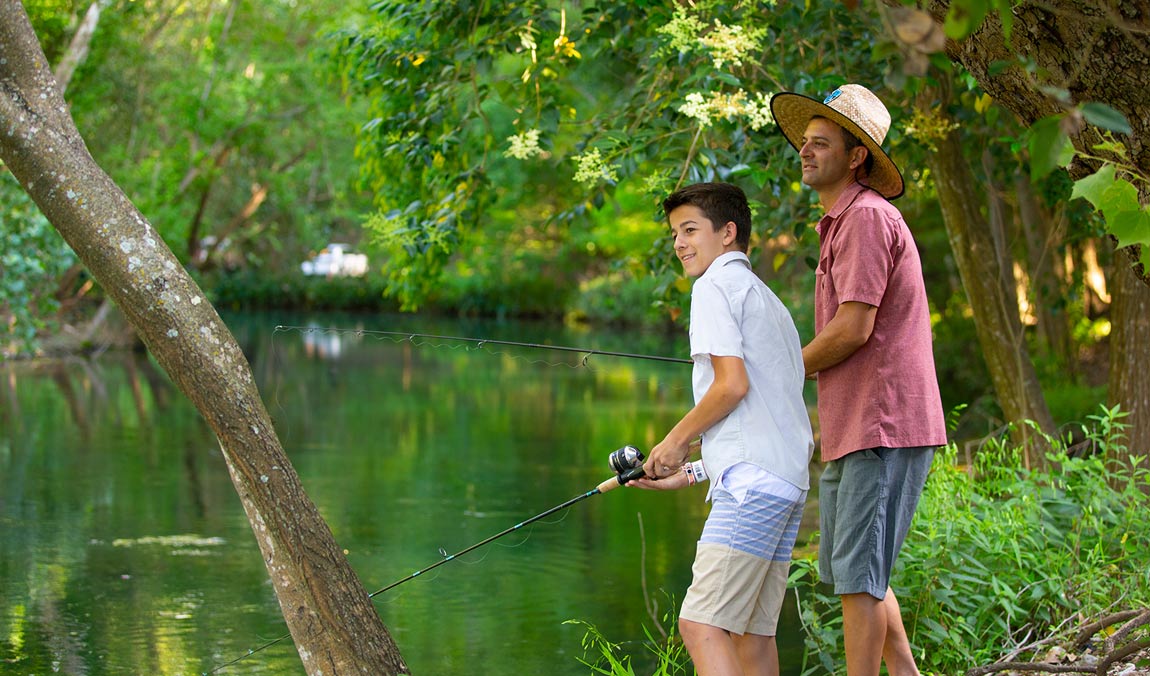 Fishing with Dad in Comal River - Schlitterbahn New Braunfels Resort